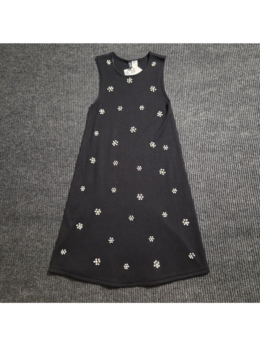 NWT Viscose Black Rhinestone Flower Mini Dress Shift Dress XS $40 Retail